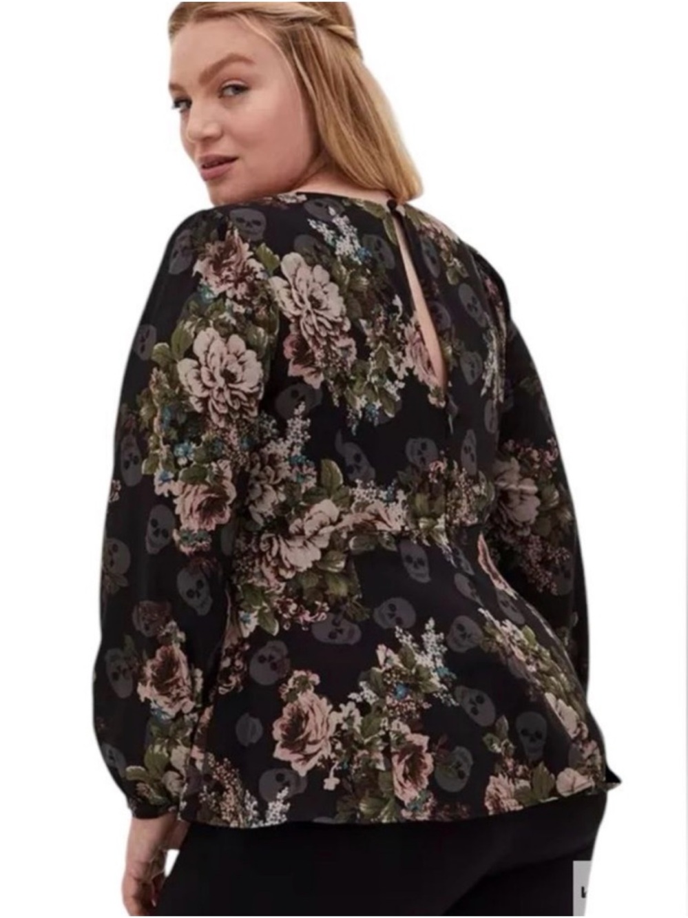 NWT Torrid Floral Skull Print Peplum Blouse - Picture 2 of 8